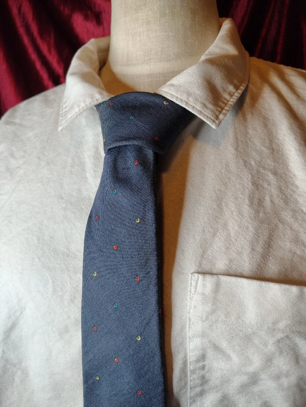 Vintage 1990s Gian Paolo Italian Silk Cotton Blend Navy Geometric 2.75